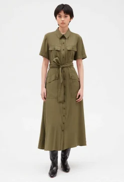 Clearance Flowing Short-Sleeved Midi Dress Women Dresses