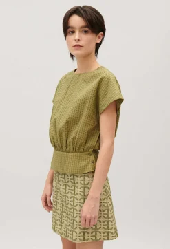 Online Gathered Openwork Top Women Tops And Shirts