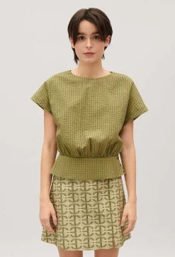 Online Gathered Openwork Top Women Tops And Shirts