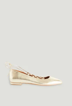 Fashion Gold Leather Ballet Pumps Women Sandals, Pumps And Mules