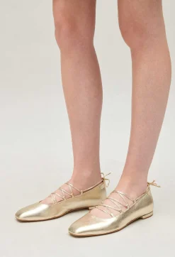 Fashion Gold Leather Ballet Pumps Women Sandals, Pumps And Mules