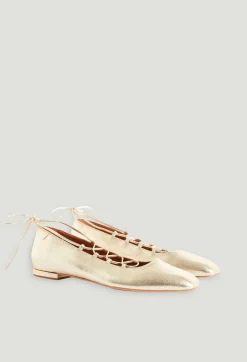 Fashion Gold Leather Ballet Pumps Women Sandals, Pumps And Mules