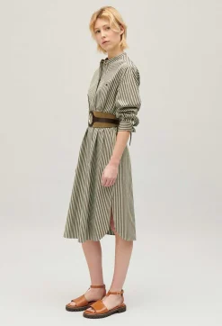 Sale Green Striped Maxi Dress Women Dresses
