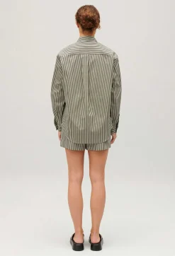 Best Sale Green Stripy Shirt Women Tops And Shirts