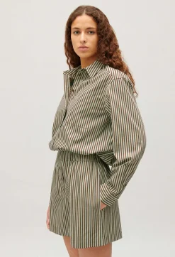 Best Sale Green Stripy Shirt Women Tops And Shirts