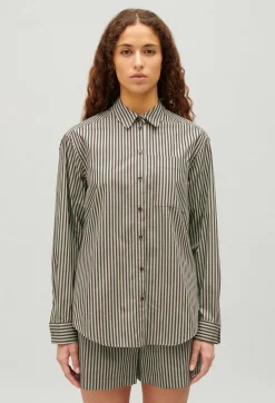 Best Sale Green Stripy Shirt Women Tops And Shirts