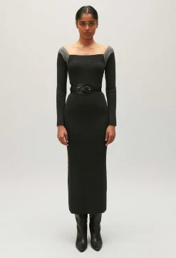 Fashion Grey Marled Knit Maxi Dress Women Dresses