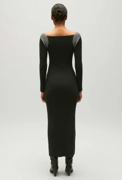 Fashion Grey Marled Knit Maxi Dress Women Dresses