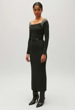 Fashion Grey Marled Knit Maxi Dress Women Dresses