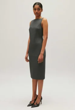 Fashion Grey Midi Shift Dress Women Dresses