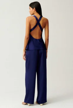 Fashion Indigo Backless Top Women Tops And Shirts