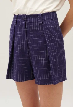 Store Indigo Checked Shorts Women Skirts And Shorts