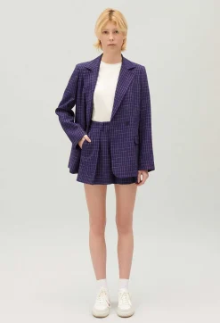 Flash Sale Indigo Checked Suit Jacket Women Blazers