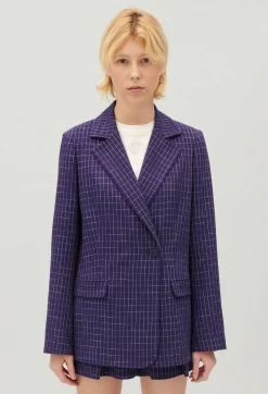Flash Sale Indigo Checked Suit Jacket Women Blazers