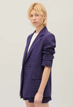 Flash Sale Indigo Checked Suit Jacket Women Blazers