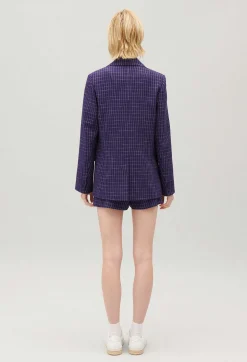 Flash Sale Indigo Checked Suit Jacket Women Blazers