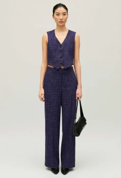 Flash Sale Indigo Checked Suit Trousers Women Jeans And Trousers
