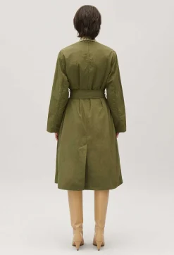 New Khaki Nylon Mid-Length Trench Coat Women Jackets And Coats
