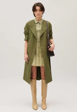 New Khaki Nylon Mid-Length Trench Coat Women Jackets And Coats