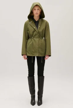 Online Khaki Reversible Hooded Parka Women Jackets And Coats