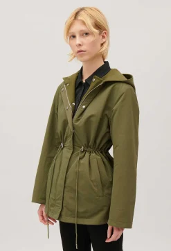 Online Khaki Reversible Hooded Parka Women Jackets And Coats
