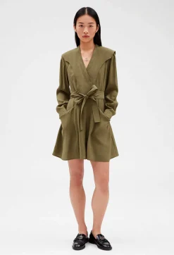 Fashion Khaki Tie-Belt Dress Women Dresses