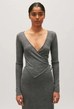 Best Sale Light Grey Wool Jersey Midi Dress Women Dresses