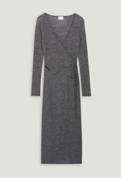 Best Sale Light Grey Wool Jersey Midi Dress Women Dresses
