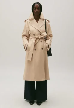 Clearance Long Beige Cotton Trench Coat Women Jackets And Coats