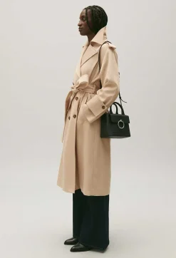 Clearance Long Beige Cotton Trench Coat Women Jackets And Coats
