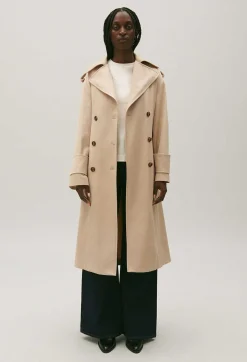 Clearance Long Beige Cotton Trench Coat Women Jackets And Coats