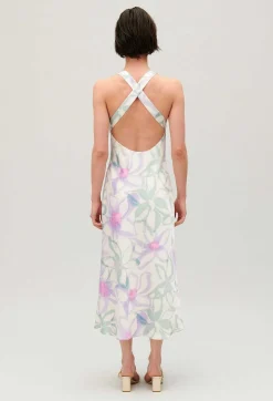 Outlet Long Printed Satin-Effect Dress Women Dresses