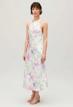 Outlet Long Printed Satin-Effect Dress Women Dresses