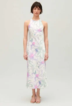 Outlet Long Printed Satin-Effect Dress Women Dresses
