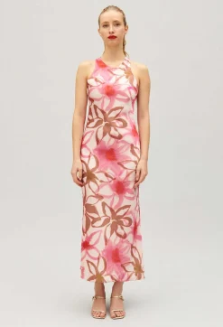 Outlet Long Printed Satin-Effect Dress Women Dresses