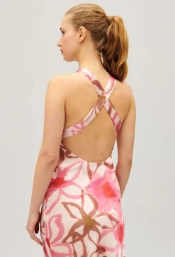 Outlet Long Printed Satin-Effect Dress Women Dresses