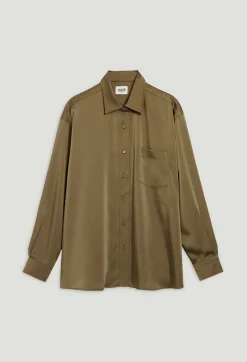 New Loose-Fit Khaki Satin-Effect Shirt Women Tops And Shirts