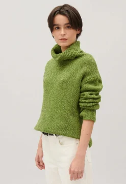 Hot Matcha Knitted Polo Neck Jumper Women Sweaters And Cardigans