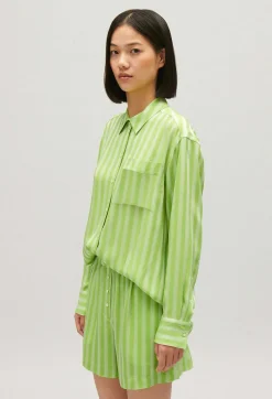 Cheap Matcha Striped Floaty Shirt Women Tops And Shirts