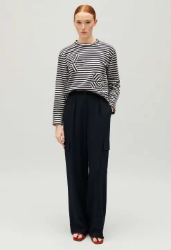 Best Sale Navy Striped T-Shirt Women T-Shirts
