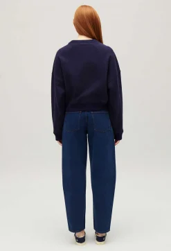 Online Navy Sweatshirt With Flower Embroidery Women Sweaters And Cardigans