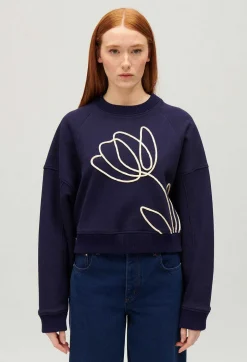 Online Navy Sweatshirt With Flower Embroidery Women Sweaters And Cardigans