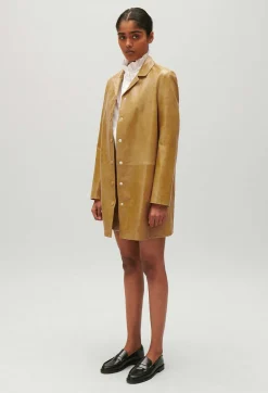 Cheap Ochre Yellow Long Leather Jacket Women Jackets And Coats