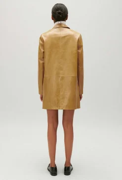 Cheap Ochre Yellow Long Leather Jacket Women Jackets And Coats