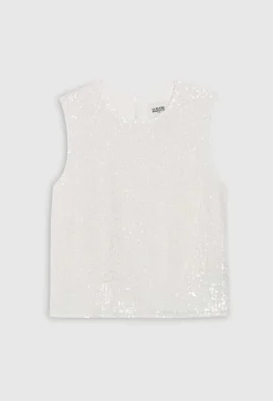 Flash Sale Off-White Sequinned Sleeveless Top Women Tops And Shirts