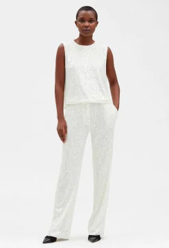 Flash Sale Off-White Sequinned Sleeveless Top Women Tops And Shirts