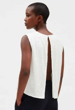 Flash Sale Off-White Sequinned Sleeveless Top Women Tops And Shirts