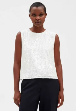 Flash Sale Off-White Sequinned Sleeveless Top Women Tops And Shirts