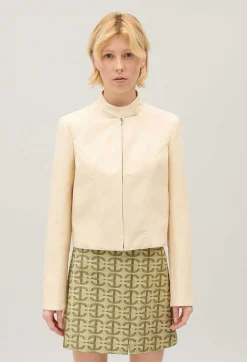 Sale Pale Beige Biker Jacket Women Blazers