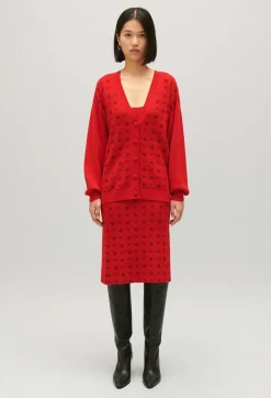 Store Red Jacquard Cardigan Women Sweaters And Cardigans